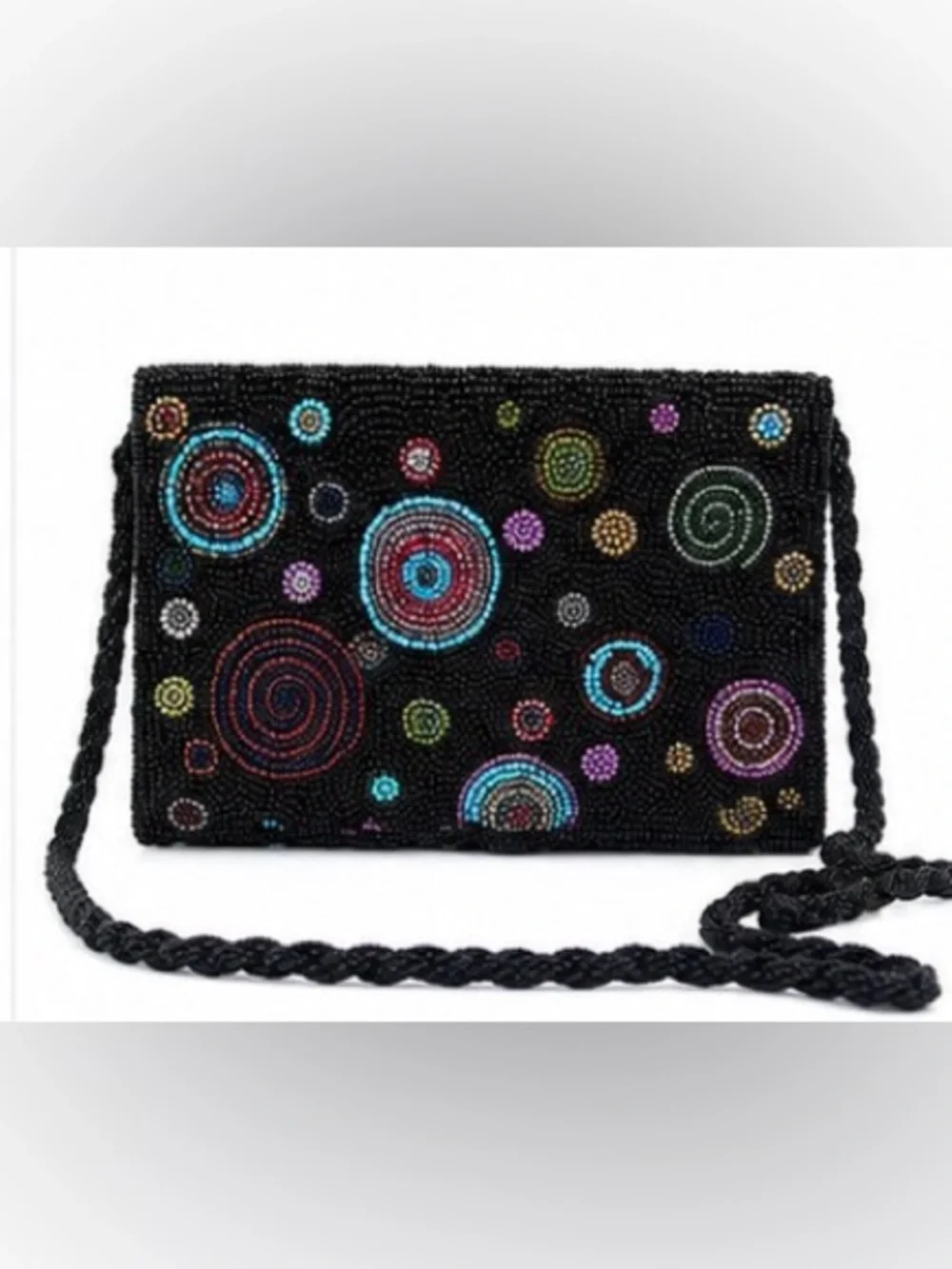 [magieS] Hand Beaded Black Small Crossbody Bag Multicolor Spiral Design